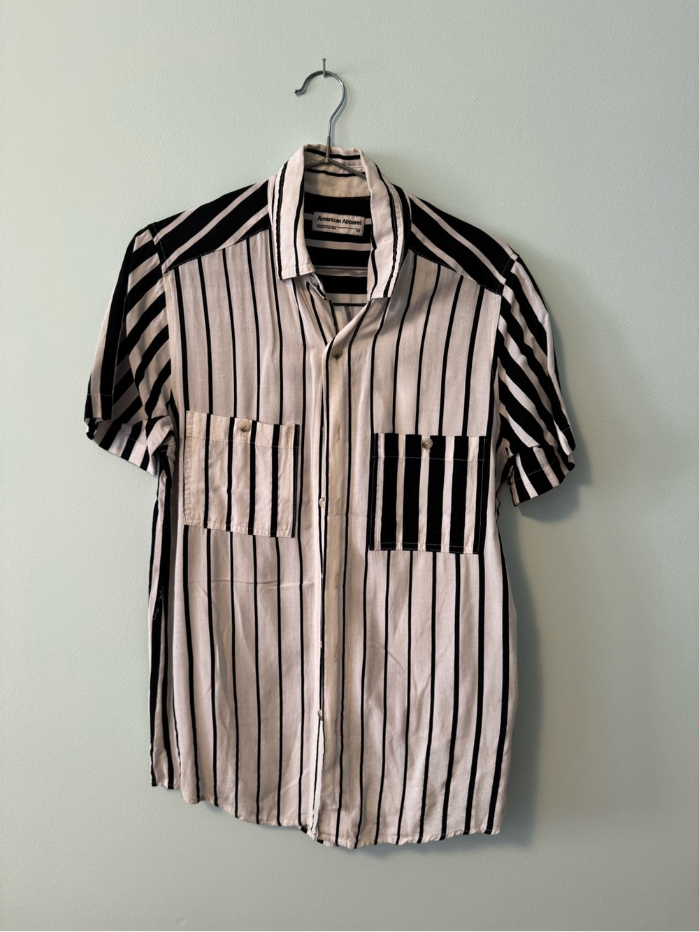 American Apparel Black & White Vertical Stripe Button-Up Shirt